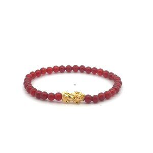 18K Gold Pixiu Piyao Bracelet Gemstone Mini Beads Carnelian 4mm July Birthstone